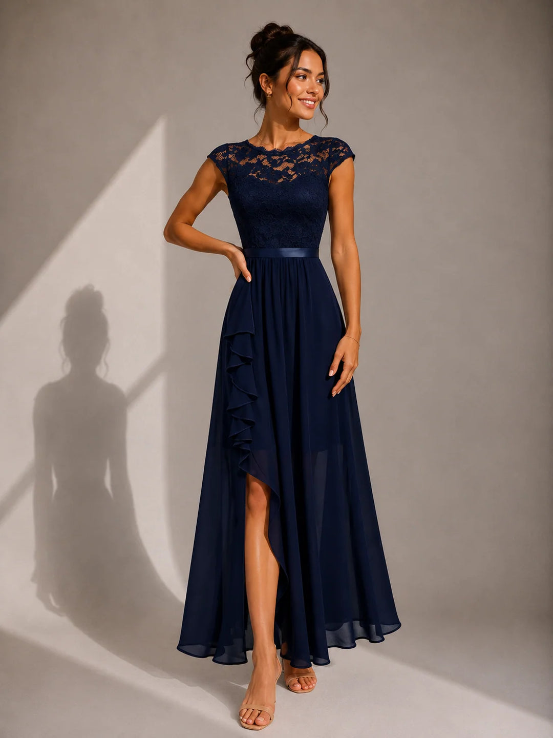 Claudia | Women's Floral-Pattern High-Slit Ruffle Maxi Dress