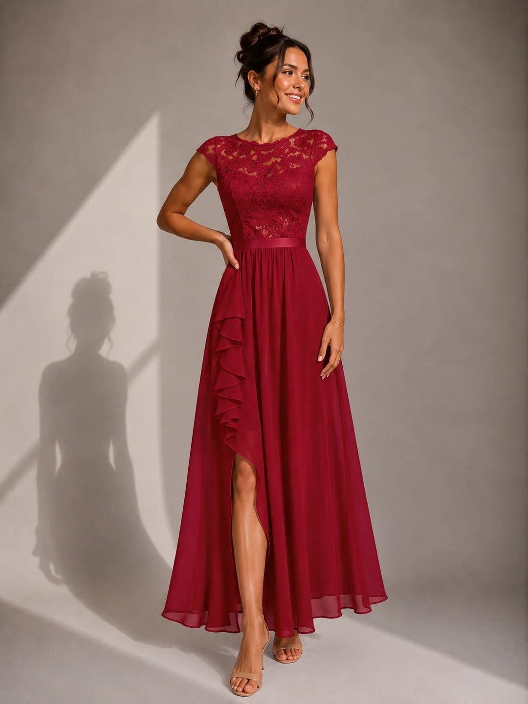Claudia | Women's Floral-Pattern High-Slit Ruffle Maxi Dress