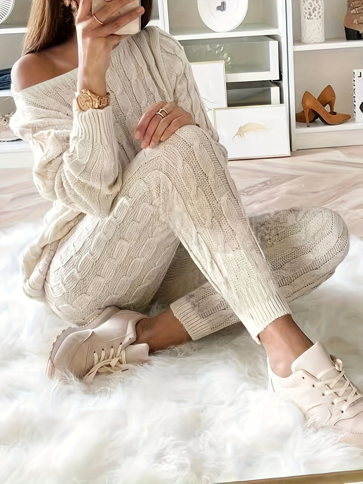 Daphne | Women's Off-Shoulder Cable-Knit Lounge Set