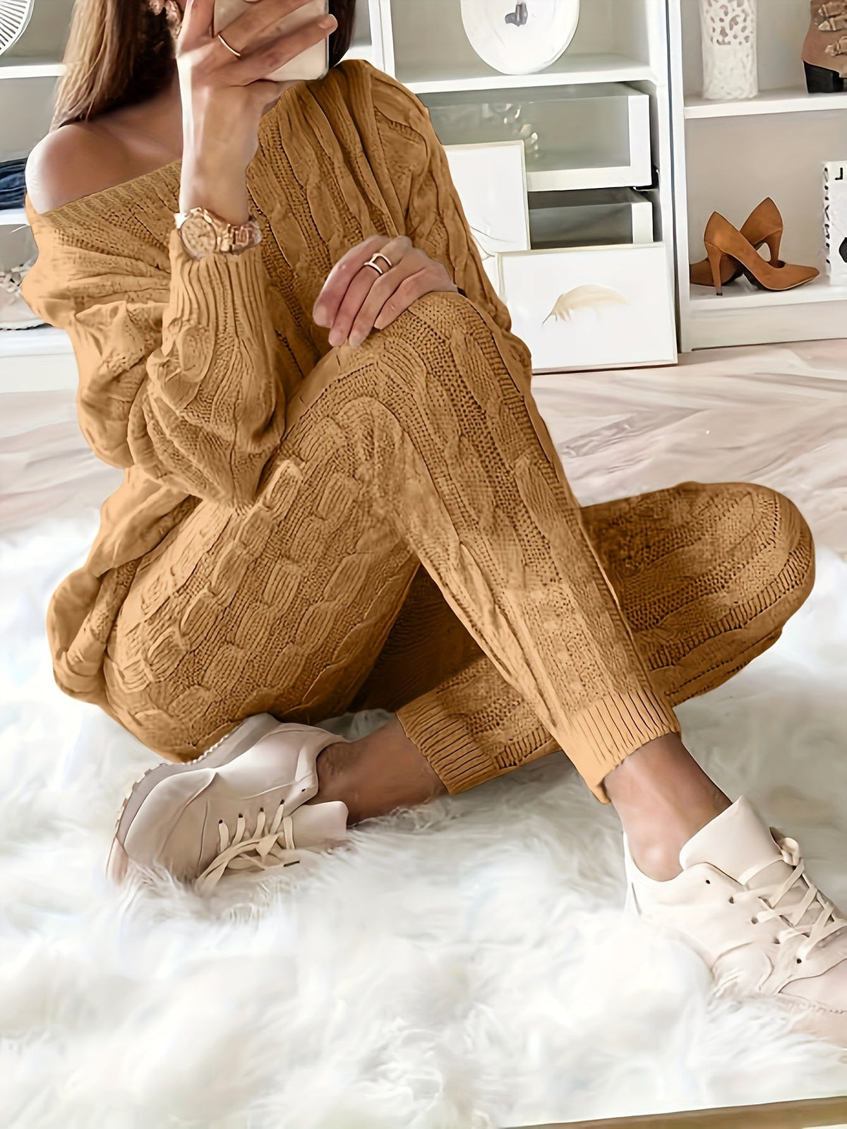 Daphne | Women's Off-Shoulder Cable-Knit Lounge Set