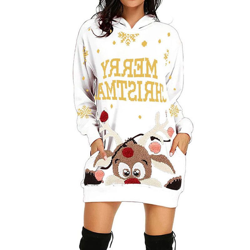 Lydia | Women's Christmas Reindeer Hooded Sweatshirt Dress
