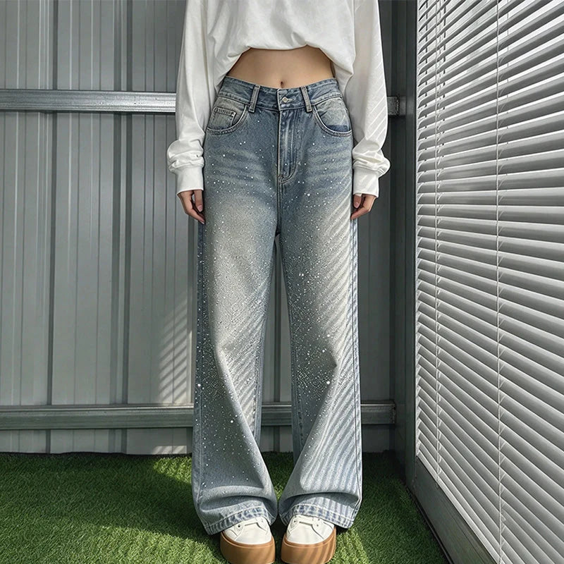 Danica | Women's High-Waisted Wide-Leg Rhinestone Jeans