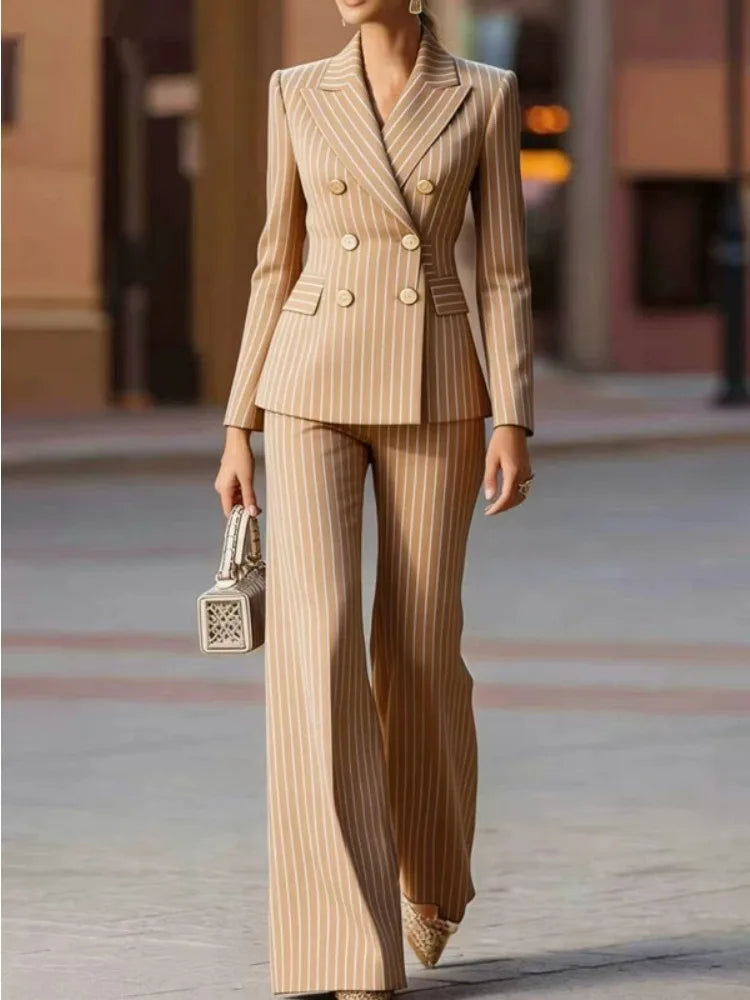 Sloane | Women's Pinstripe Double-Breasted Blazer & Wide-Leg Pants Suit
