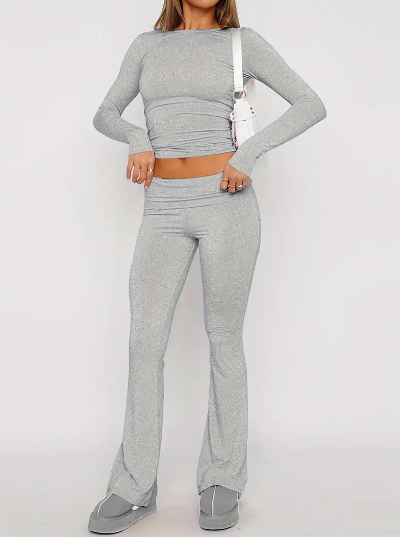Thalia | Women's Cropped Top & Flared Trouser Set