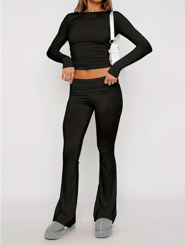 Thalia | Women's Cropped Top & Flared Trouser Set