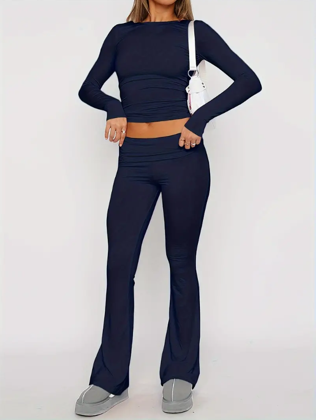 Thalia | Women's Cropped Top & Flared Trouser Set