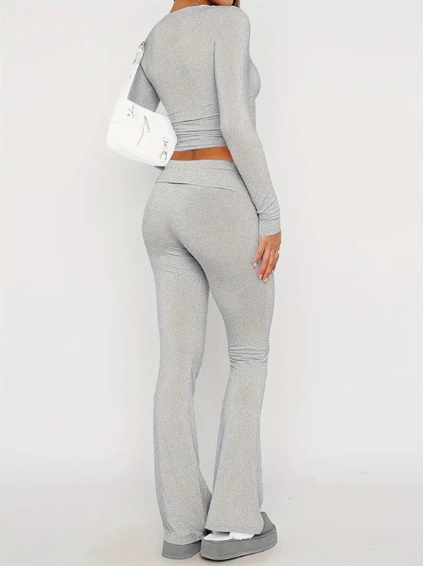 Thalia | Women's Cropped Top & Flared Trouser Set