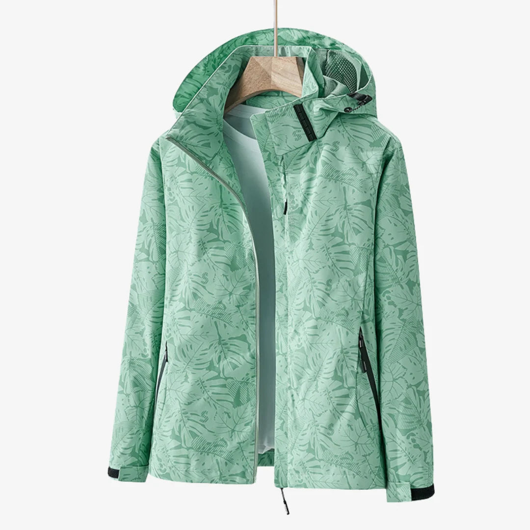 Bridget | Women's Leaf-Print Hooded Zip-Up Jacket